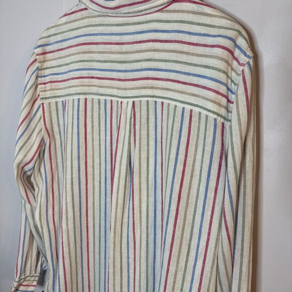 Gap Womens XL Button Up Long Sleeve Stripes Multicolor Linen Blend Coastal - Picture 9 of 9